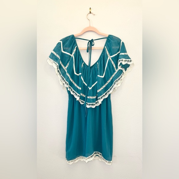 Anthropologie chiffon and lace teal dress 🩵 - Picture 2 of 3
